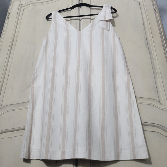 NWT Alex Marie Elena Stripe Linen Blend Neutral Sleeveless Bow Shift Dress *sz S - Picture 16 of 16